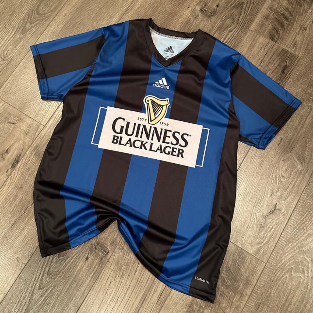 adidas Women's Blue and Black Striped Jersey with Guinness Logo